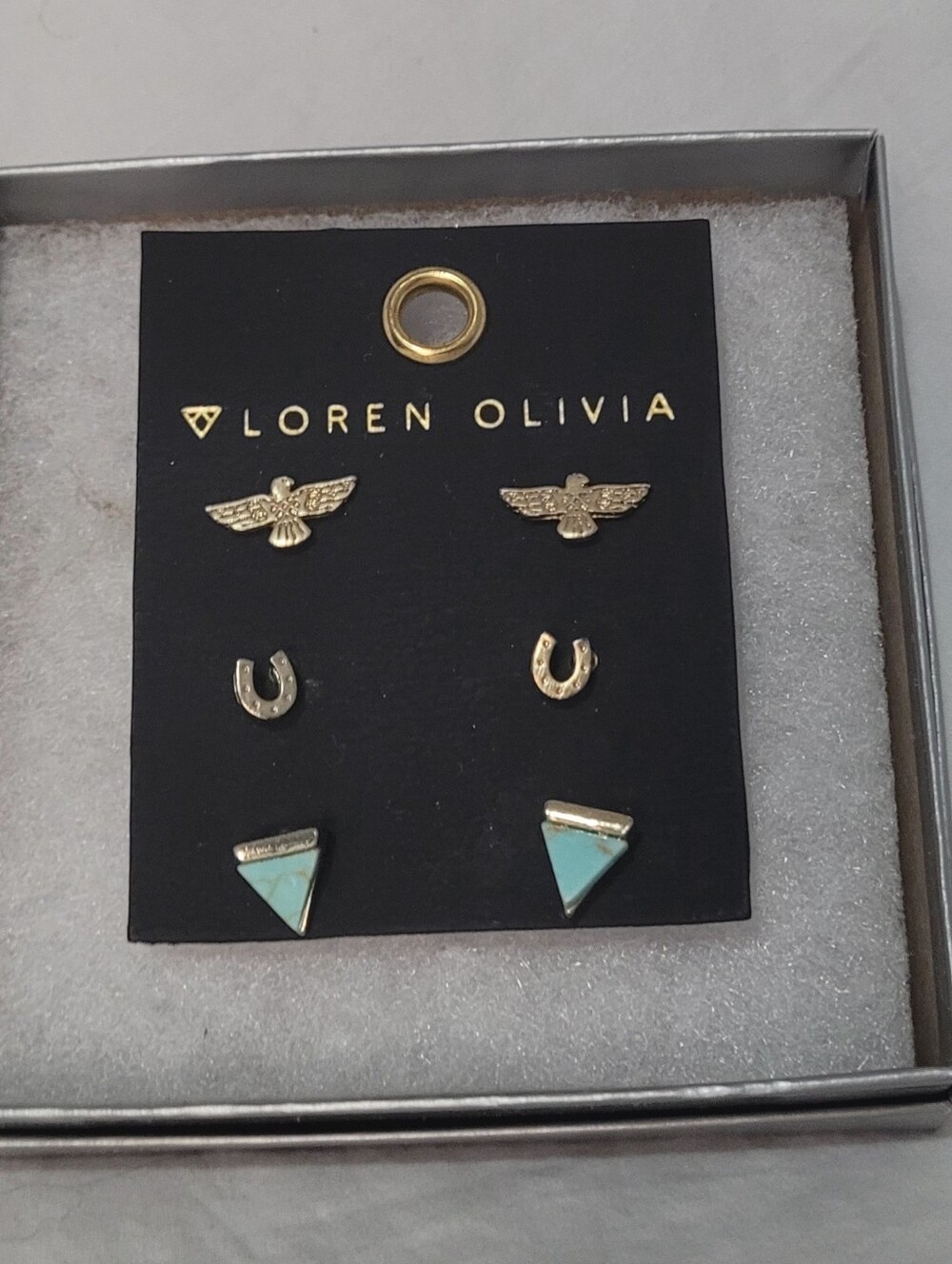 Loren Olivia 3 Pair Stud Earring Set Horseshoe Bird & Turquoise Stone